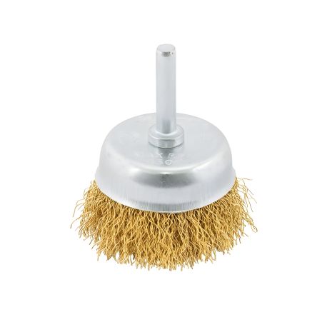 Щетка торцевая из латунированной рифленой проволоки Ø 50 мм со стержнем ¼" MASTERTOOL 19-7405