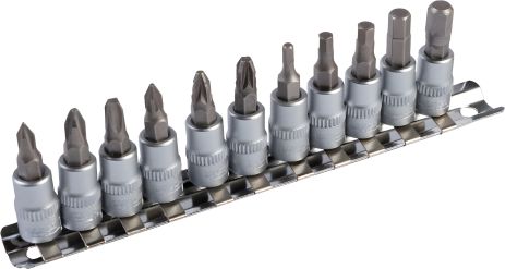 Набор торцевых головок ¼" с отверточными насадками PH1-3/PZ1-3/HEX3-7 CrV 11 шт от MASTERTOOL 78-1401