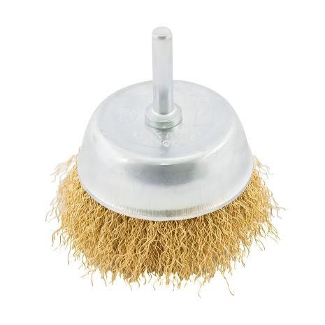 Щетка торцевая из латунированной рифленой проволоки Ø 75 мм со стержнем ¼" MASTERTOOL 19-7407 Щетка торцевая из латунированной рифленой проволоки Ø 75 мм со стержнем ¼" MASTERTOOL 19-7407
