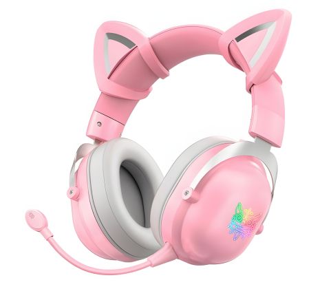 ONIKUMA B100 (B20) Bluetooth Gaming Headphones with CAT LED |BT5.0, 15-22h| Pink