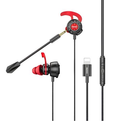 Дротові ігрові вакуумні навушники REMAX Lightning Gaming Headphone RM-750, 1.2m, black Дротові ігрові вакуумні навушники REMAX Lightning Gaming Headphone RM-750, 1.2m, black