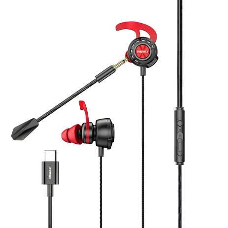 Дротові ігрові вакуумні навушники REMAX Type-C Gaming Headphone RM-755, 1.2m, black Дротові ігрові вакуумні навушники REMAX Type-C Gaming Headphone RM-755, 1.2m, black