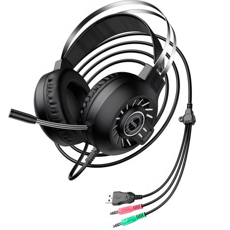 Ігрова гарнітура дротова HOCO Cool Game LED ESD04 Hi-Res, USB, 3.5mm, 2m, black