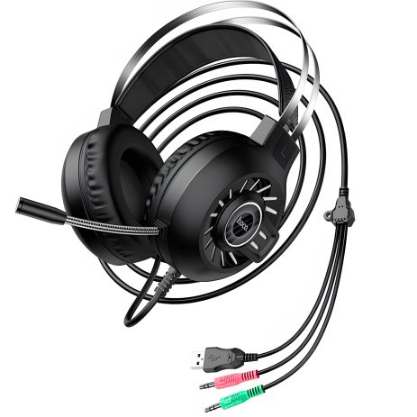 Ігрова гарнітура дротова HOCO Cool Game LED ESD04 Hi-Res, USB, 3.5mm, 2m, black