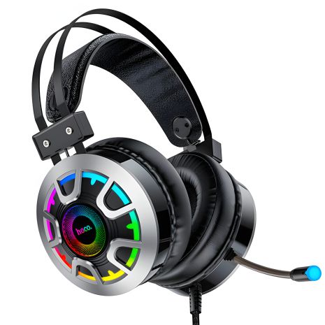 Ігрова гарнітура дротова HOCO Hi-Res ESD05 Gaming LED headphones, USB, 2x3.5mm, 2m, black