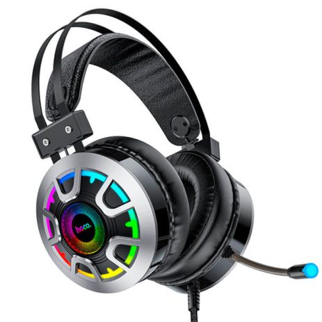 Дротова ігрова гарнітура HOCO Gaming LED headphones Hi-Res ESD05, USB, 2x3.5mm, 2m, black