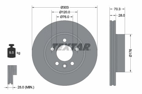 Диск гальмівний MAN TGE, VW CRAFTER, VW GRAND, TEXTAR (92288403)