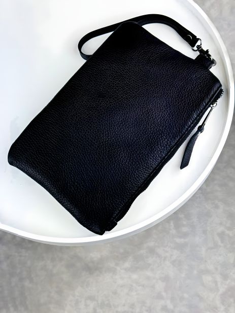 Шкіряний клатч із натуральної зернистої шкіри SKILL, чорний