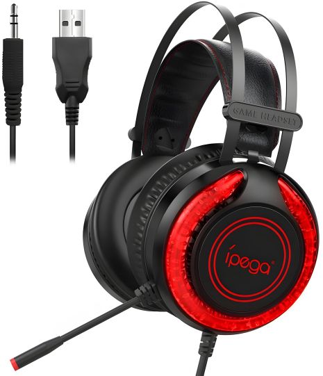 Дротова ігрова гарнітура iPega Gaming з RGB LED PG-R015 Gaming headset, 3.5mm, Noice Reduction, 2.2m, black-red Дротова ігрова гарнітура iPega Gaming з RGB LED PG-R015 Gaming headset, 3.5mm, Noice Reduction, 2.2m, black-red