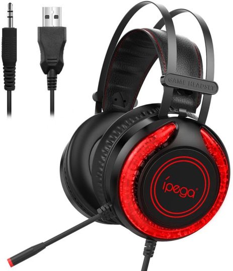 Дротова ігрова гарнітура iPega Gaming з RGB LED PG-R015 Gaming headset, 3.5mm, Noice Reduction, 2.2m, black-red