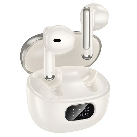 Наушники HOCO EQ18 Field ANC+ENC noise cancelling true wireless BT headset |BT5.4, 35/300mAh, 5-6h| молочно-белые