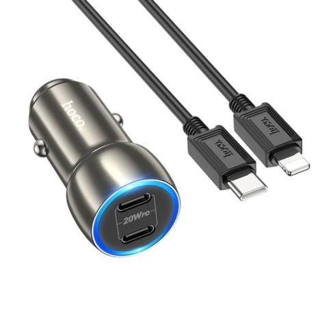 АЗУ Hoco Z48 Tough 40W (2USB-C) + кабель Type-C to Lightning Metal gray