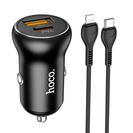 АЗУ Hoco NZ5 Smooth road PD30W+QC3.0 (1USB-A/1C) + кабель Type-C to Lightning Черный