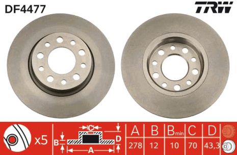 Диск тормозной JEEP COMPASS, FIAT 500X, ALFA ROMEO, TRW (DF4477)