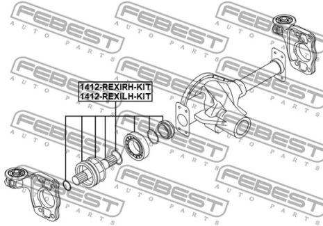 Вал приводний, піввісь SSANGYONG ACTYON, SSANGYONG KYRON, STAVIC, FEBEST (1412REXIRHKIT)