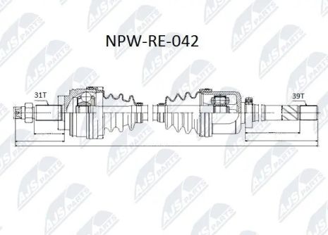 Вал приводний, піввісь NISSAN NV400, OPEL MOVANO, RENAULT MASTER, NTY (NPWRE042)