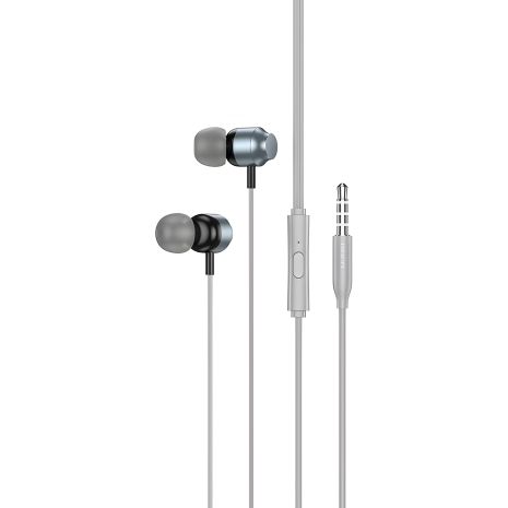 Дротові навушники HOCO M122 Power metal universal earphones with microphone, 3.5mm, 1.2m, metal-grey Дротові навушники HOCO M122 Power metal universal earphones with microphone, 3.5mm, 1.2m, metal-grey