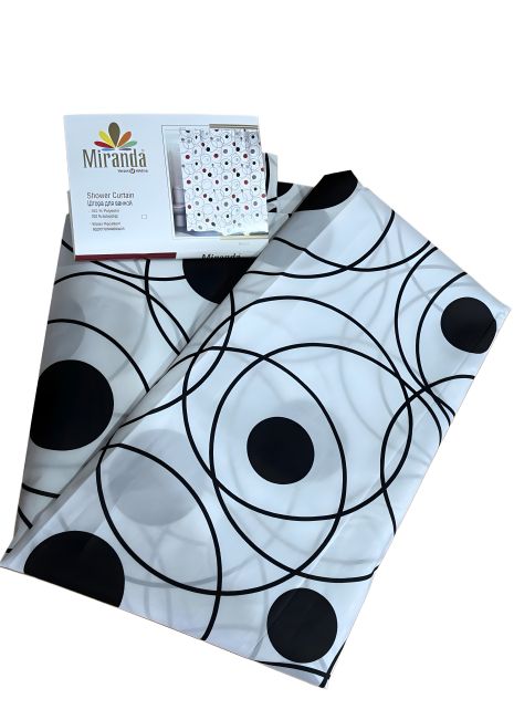 Шторка для ванної кімнати MIRANDA Wheels чорно-біла 180×200 см