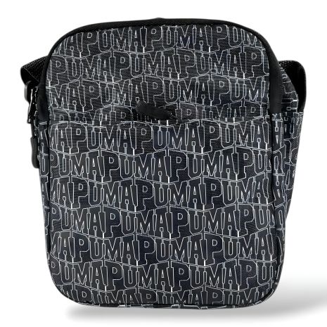 Спортивная мужская сумка через плечо (черная с принтом)