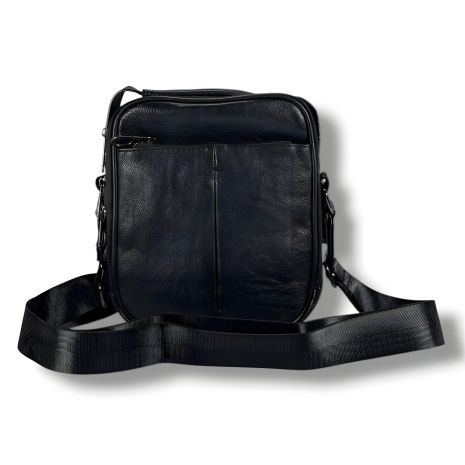 Чорна шкіряна чоловіча сумка через плече