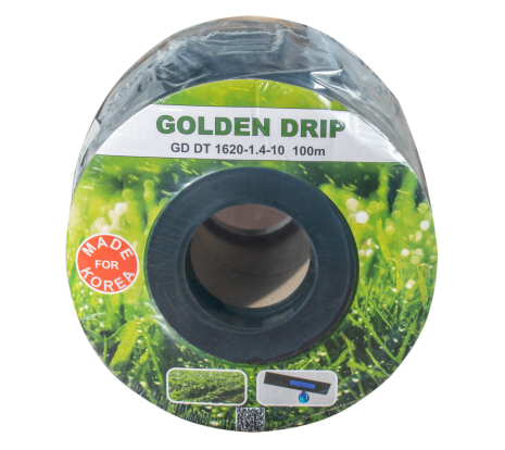 Крапельна стрічка 8 mil крок 10см бухта 100 метрів емітерна GOLDEN DRIP, чорна, для краплинного поливу