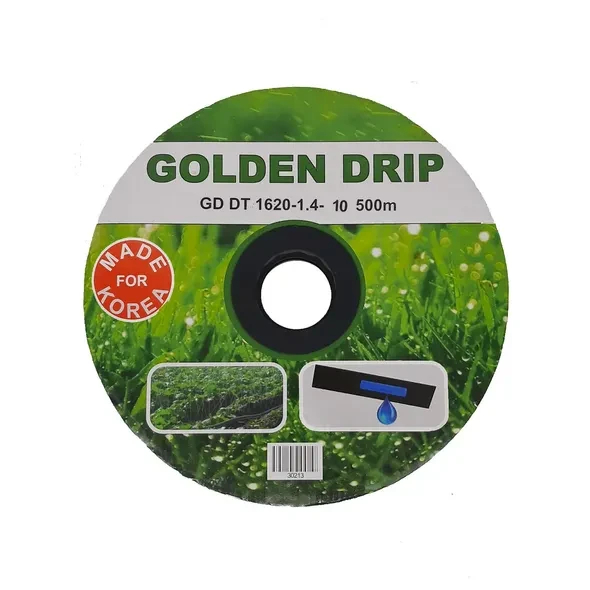 Лента капельная 8 mil шаг 10 см бухта 500 метров эмитерная GOLDEN DRIP, черная, для капельного полива Лента капельная 8 mil шаг 10 см бухта 500 метров эмитерная GOLDEN DRIP, черная, для капельного полива