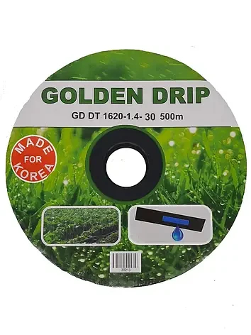 Стрічка Крапельна 8 mil крок 30 см бухта 1000 метрів емітерна GOLDEN DRIP, чорна, для краплинного поливу
