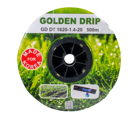 Крапельна стрічка 8 mil крок 20 см бухта 500 метрів емітерна GOLDEN DRIP, чорна, для краплинного поливу