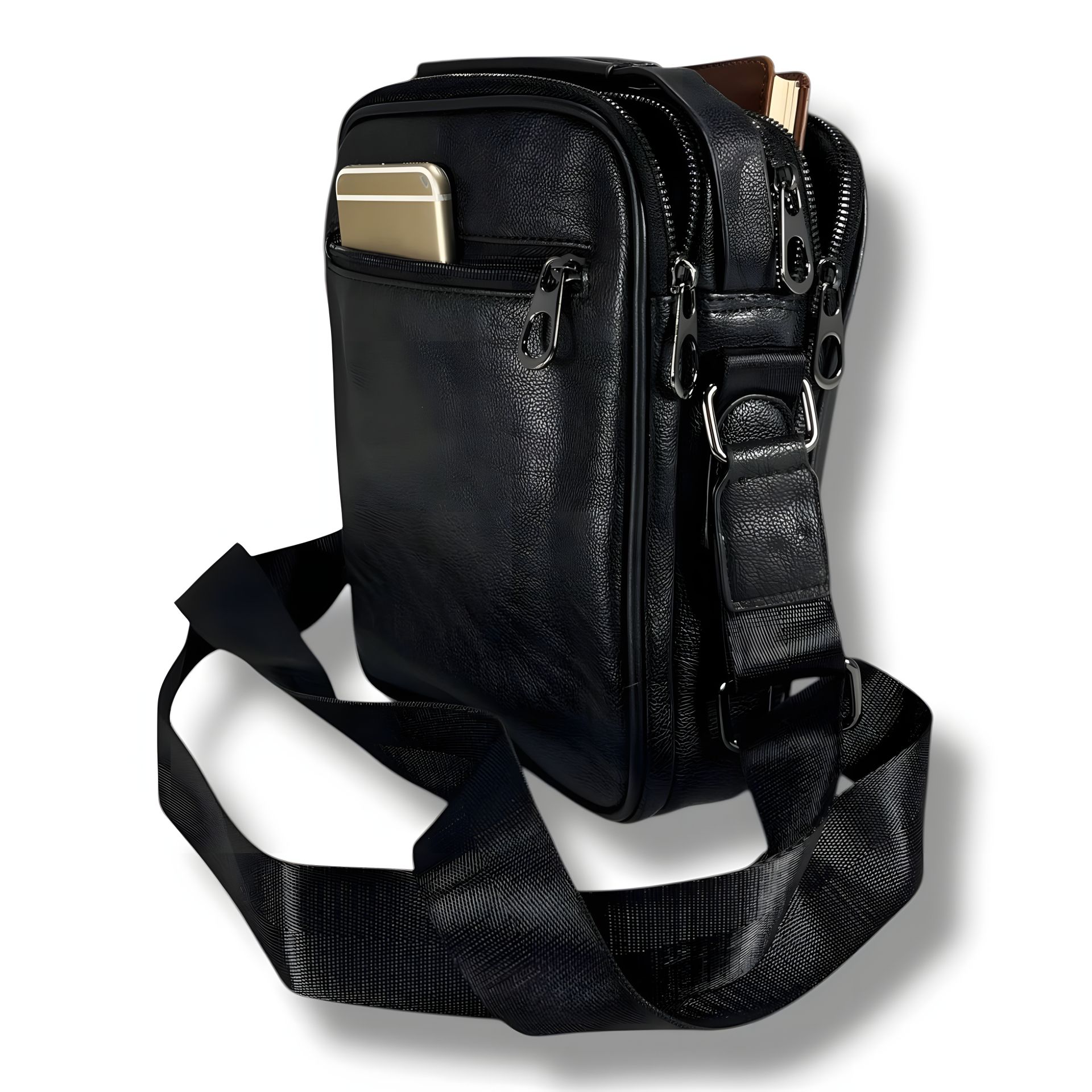 Модна чоловіча шкіряна сумка через плече, чорна Модна чоловіча шкіряна сумка через плече, чорна