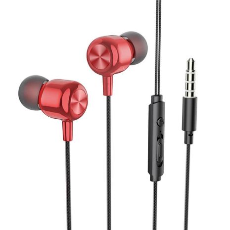 Дротові вакуумні навушники HOCO M87 String wired earphones with microphone, 3.5mm, 1.2m, red