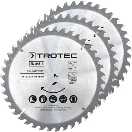 Тротек пильный диск 150х16х2,1 HW40 для дерева (3 шт) от Trotec (6215001321)