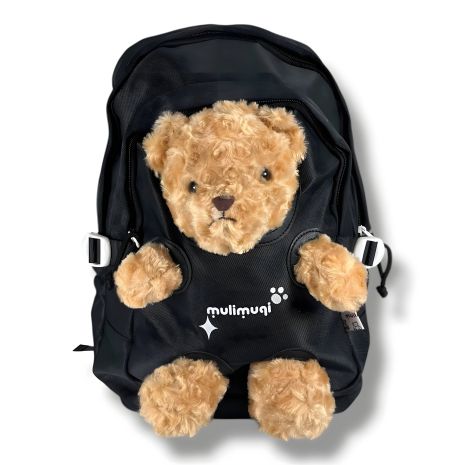 Рюкзак школьный для девочки с игрушкой, на ноутбук, черный