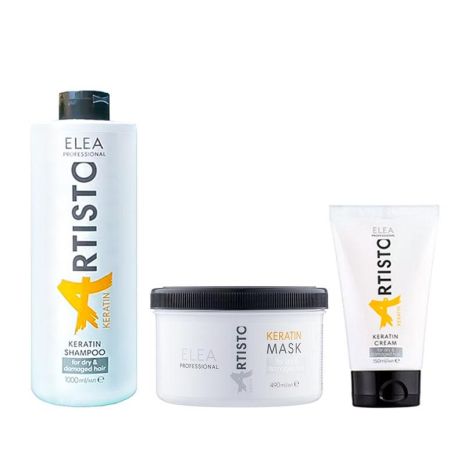 Набор Elea Professional Artisto Keratin TRIO шампунь, маска и крем для поврежденных волос, 1000/490/150 мл