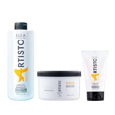 Набір Elea Professional Artisto Keratin TRIO шампунь, маска і крем для пошкодженого волосся, 1000/490/150 мл
