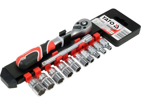 Набір торцевих головок Cr-Van з тріщаткою 1/4" квадрат, 12 шт Yato YT-14432 Набір торцевих головок Cr-Van з тріщаткою 1/4" квадрат, 12 шт Yato YT-14432