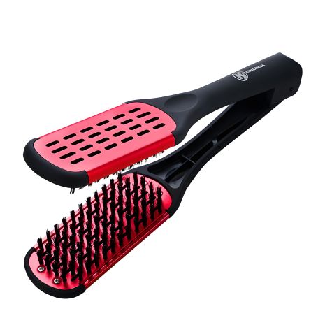 Расческа-браш с натуральной щетиной и керамическим покрытием, натяжительная расческа красная Расческа-браш с натуральной щетиной и керамическим покрытием, натяжительная расческа красная