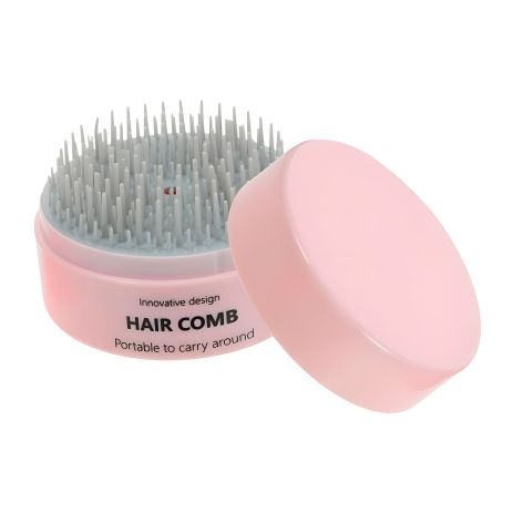 Компактний гребінець-масажер для волосся Pocket Hair Brush, кишеньковий круглий рожевий