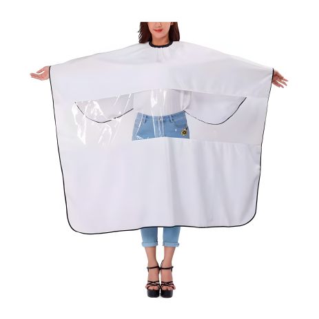 Перукарський пеньюар з прямокутним віконцем для телефону, білий Перукарський пеньюар з прямокутним віконцем для телефону, білий