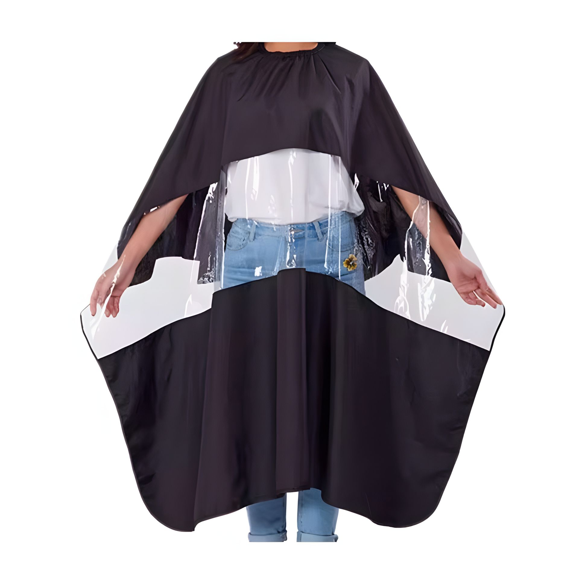 Перукарський пеньюар-накидка з віконцем для телефона, чорний Перукарський пеньюар-накидка з віконцем для телефона, чорний