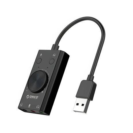 Звуковая карта ORICO SC2 3-in-1 USB внешняя, с регулятором, черная Звуковая карта ORICO SC2 3-in-1 USB внешняя, с регулятором, черная