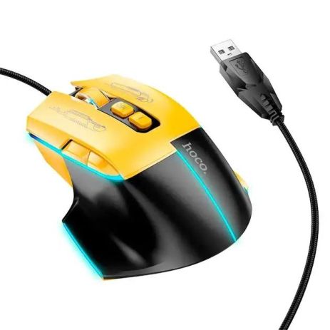 Миша Ігрова Hoco GM31 USB Overlord luminous, 1200-3600DPI, 1.5m, Чорний жовтий Миша Ігрова Hoco GM31 USB Overlord luminous, 1200-3600DPI, 1.5m, Чорний жовтий
