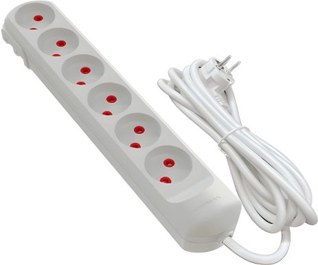 Розширення мережі L = 3 м, з 6 гніздами без заземлення VIROK 09V143 Розширення мережі L = 3 м, з 6 гніздами без заземлення VIROK 09V143