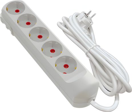Удлинитель на 3 м с 5 заземленными розетками VIROK 09V233