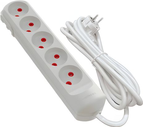 Сетевой удлинитель: длина 5 м, 5 гнезд, без заземления VIROK 09V135