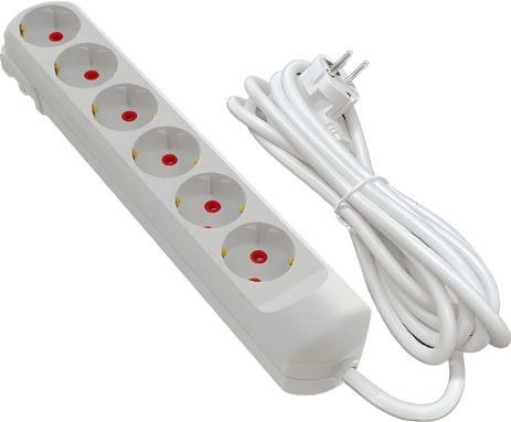 Сетевой удлинитель на 6 гнезд с заземлением, VIROK 09V243 Сетевой удлинитель на 6 гнезд с заземлением, VIROK 09V243