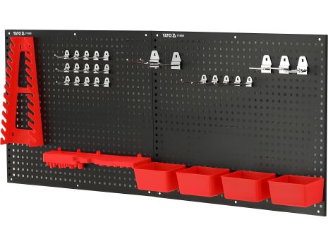 Настенная перфорированная таблица с крюками и коробами, Yato YT-08980 Настенная перфорированная таблица с крюками и коробами, Yato YT-08980