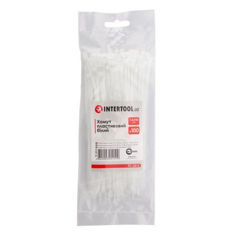 Хомут пластиковый, 2,5×150 мм, 100 шт/упак, белый INTERTOOL TC-2515
