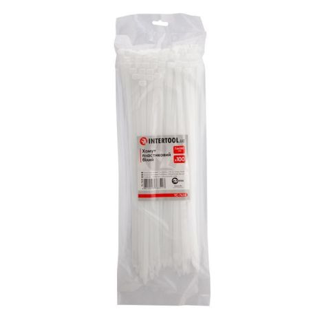 Пластиковий хомут 7,6×350 мм, 100 шт, білий INTERTOOL TC-7635