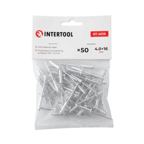 Заклепка алюмінієва, 4,0×16,0 мм, 50 шт. INTERTOOL RT-4016