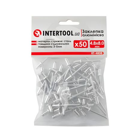 Заклепка алюминиевая, 4,8×8,0 мм, 50 шт. INTERTOOL RT-4808